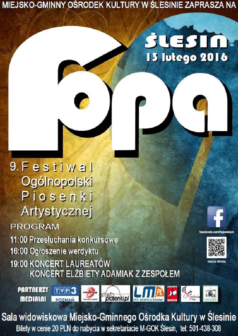 Festiwal Ogólnopolski Piosenki Artystycznej FOPA Ślesin 2016
