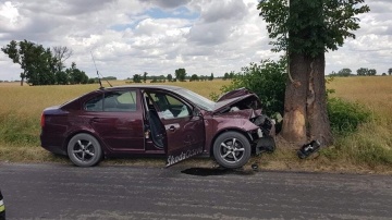 Wypadek w Przecławiu. Kierujący osobową skodą uderzył w drzewo