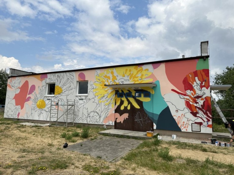 Kwiaty polskie ozdobą Wieruszewa. Powstaje sołecki mural